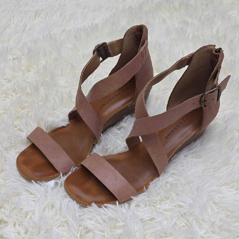 Lucky Brand Brown Strappy Wedge Sandals